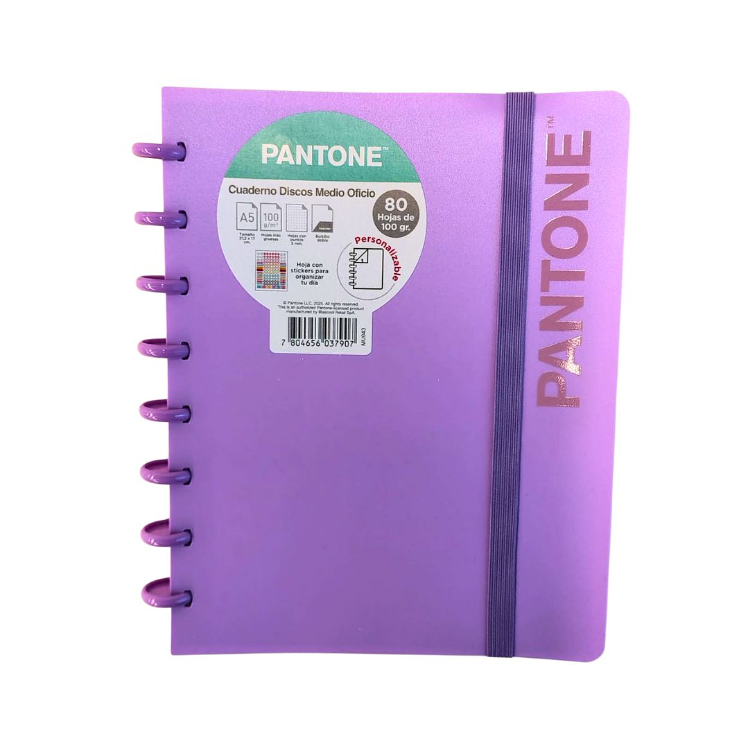 Cuaderno Disco Medio Oficio Pantone Lila 80 hojas  1