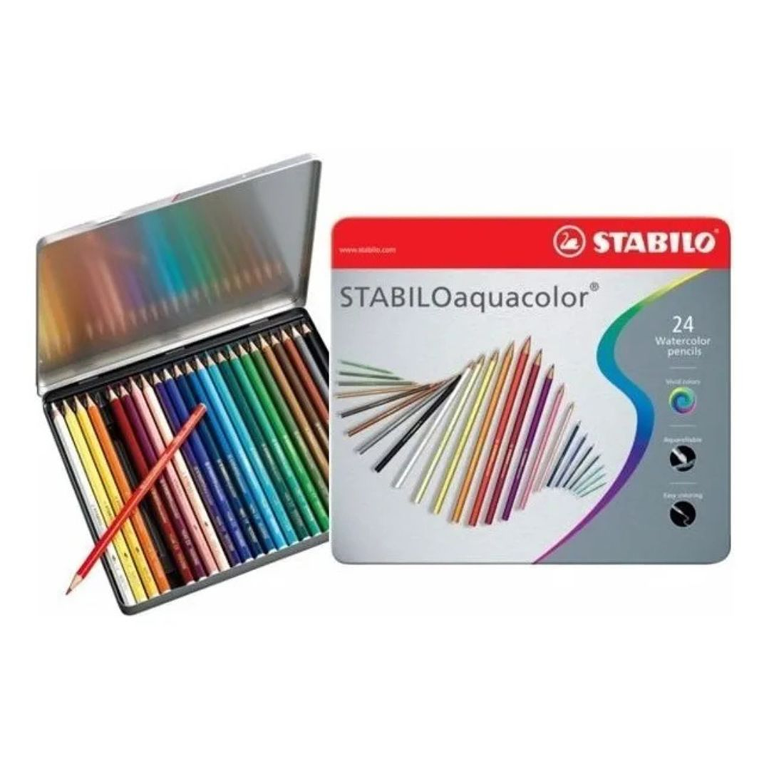 Lápices Acuarelables Stabilo Aquacolor Caja Metálica 24 colores 7