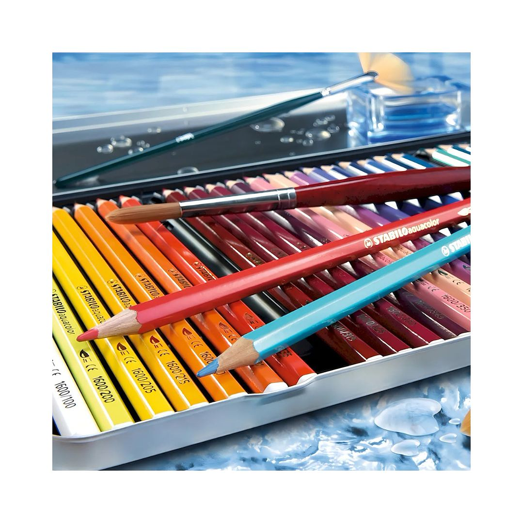 Lápices Acuarelables Stabilo Aquacolor Caja Metálica 24 colores 3