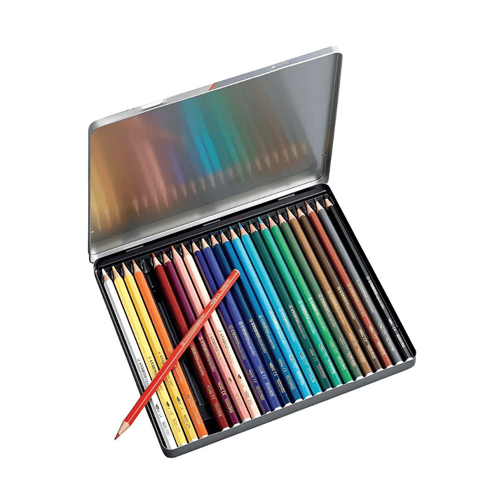 Lápices Acuarelables Stabilo Aquacolor Caja Metálica 24 colores 4