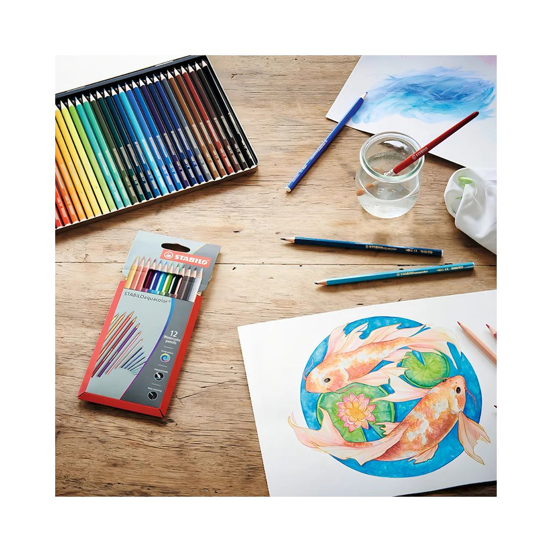 Lápices Acuarelables Stabilo Aquacolor Caja Metálica 24 colores 6