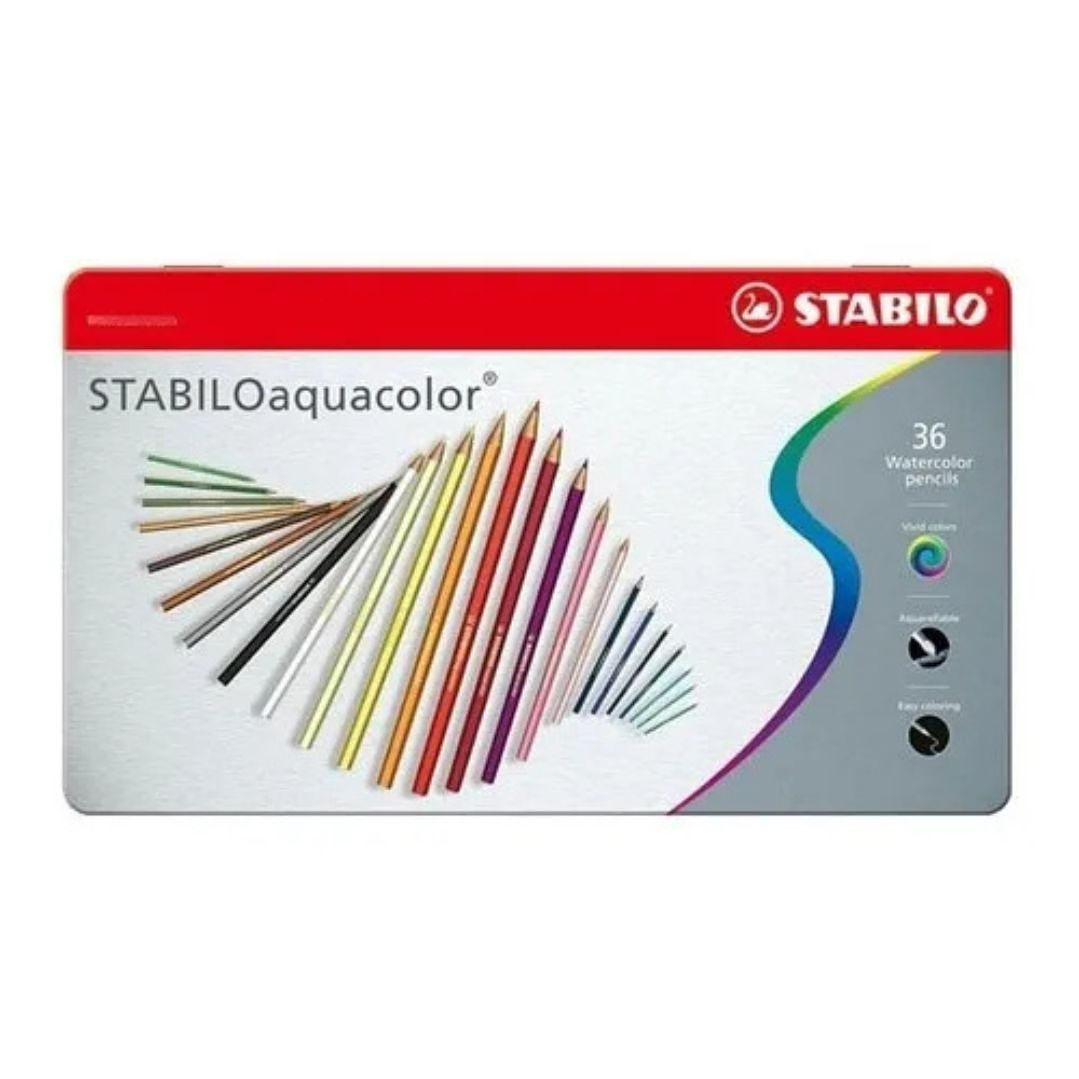 Lápices Acuarelables Stabilo Aquacolor Caja Metálica 36 colores 1