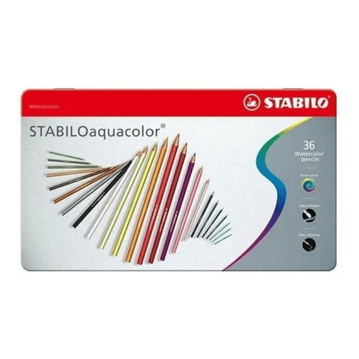 Lápices Acuarelables Stabilo Aquacolor Caja Metálica 36 colores 1