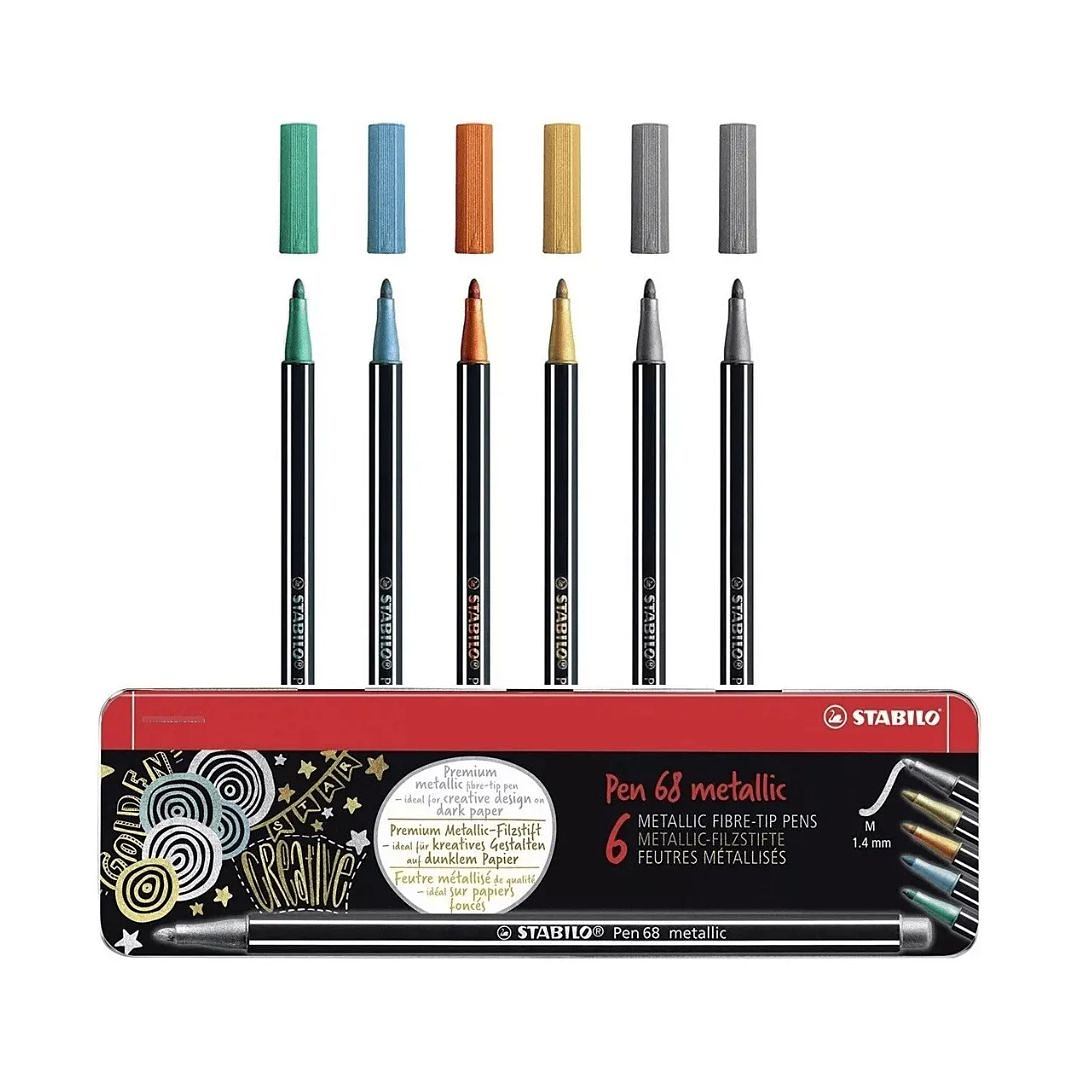 Marcadores Metálicos Stabilo Pen 68 Caja Metálica 6 Colores 2