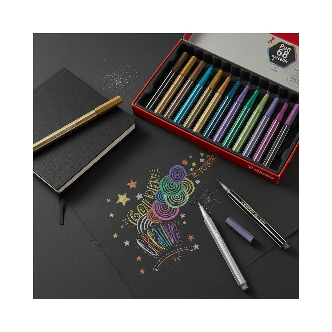 Marcadores Metálicos Stabilo Pen 68 Caja Metálica 8 Colores 7