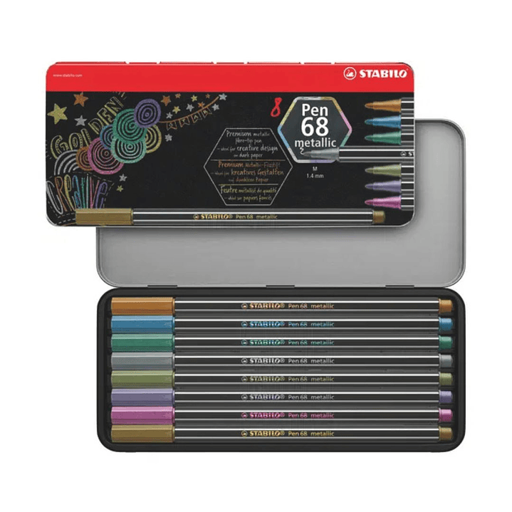 Marcadores Metálicos Stabilo Pen 68 Caja Metálica 8 Colores 1