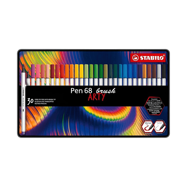 Lápices Punta Pincel Stabilo Pen 68 Brush Arty Caja Metálica 30 Colores 1
