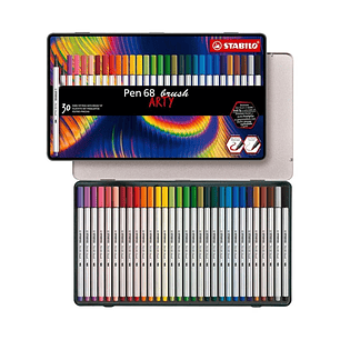 Lápices Punta Pincel Stabilo Pen 68 Brush Arty Caja Metálica 30 Colores