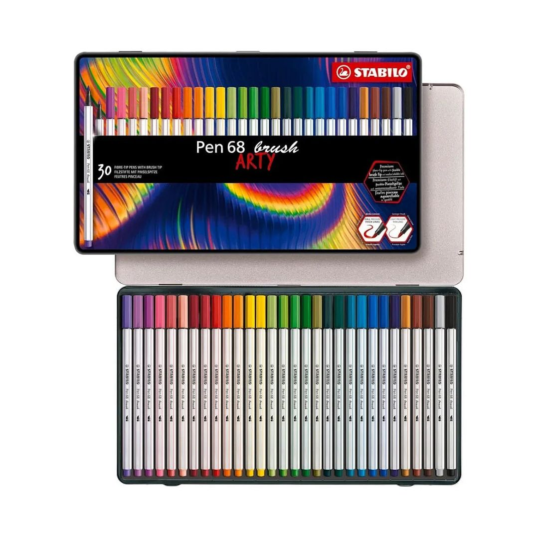 Lápices Punta Pincel Stabilo Pen 68 Brush Arty Caja Metálica 30 Colores 2