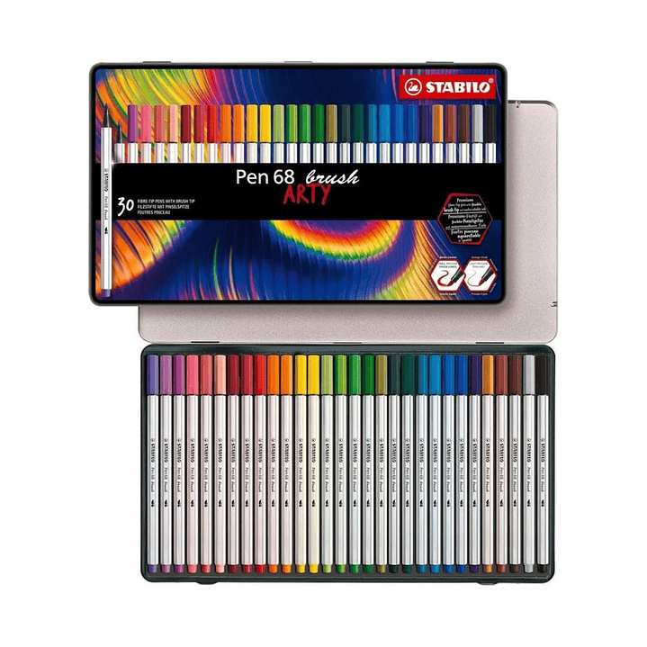 Lápices Punta Pincel Stabilo Pen 68 Brush Arty Caja Metálica 30 Colores 2