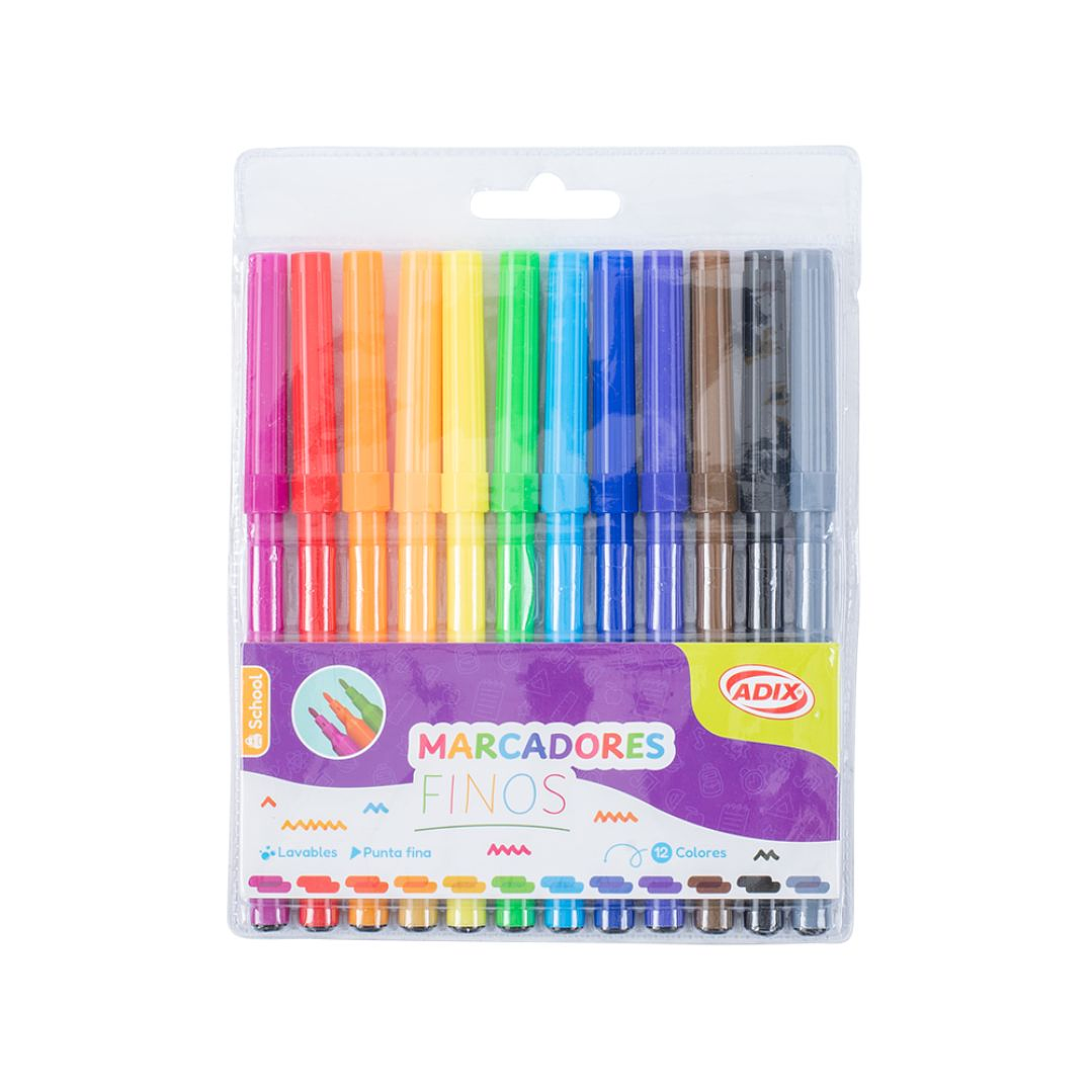 Marcadores punta fina Adix 12 Colores 1