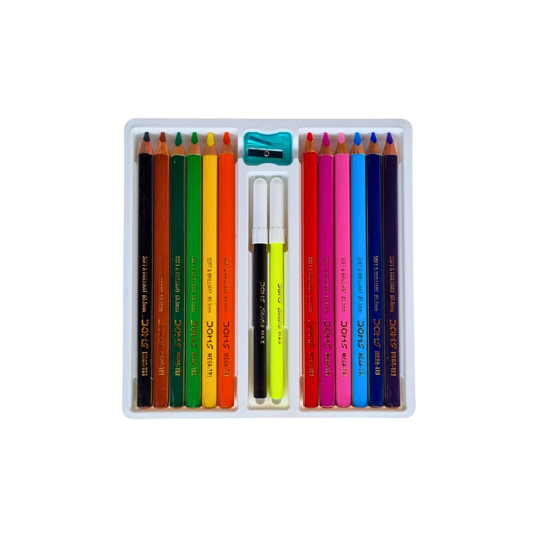 Lápices Jumbo Triangulares Doms 12 Colores + Sacapunta + 2 Marcadores 2
