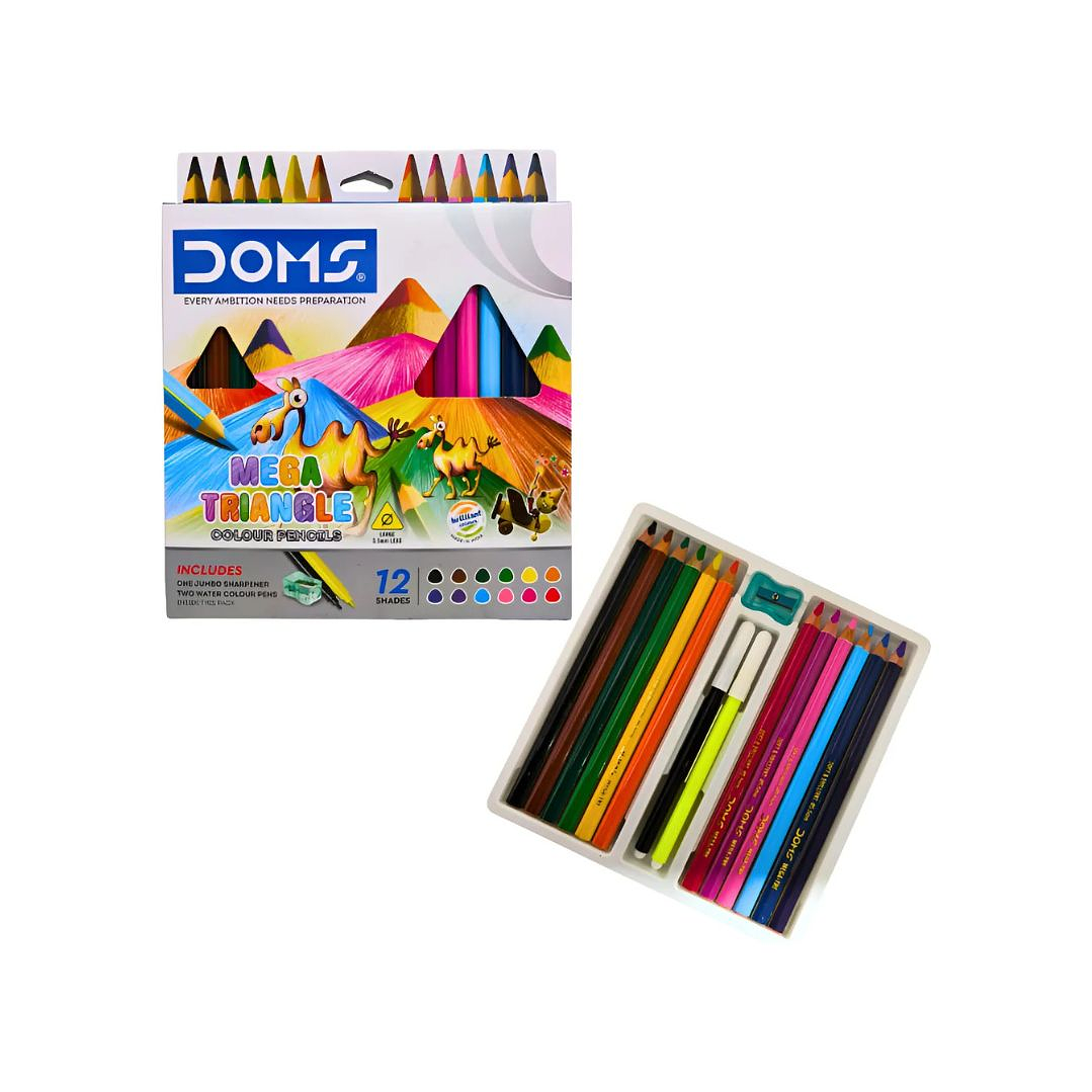 Lápices Jumbo Triangulares Doms 12 Colores + Sacapunta + 2 Marcadores 1