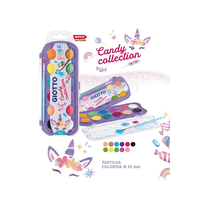 Set Acuarela 30mm Giotto Candy Collection 12 Colores + Pincel 3