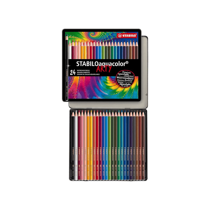 Lápices Acuarelables Stabilo Aquacolor Caja Metálica 24 colores 1