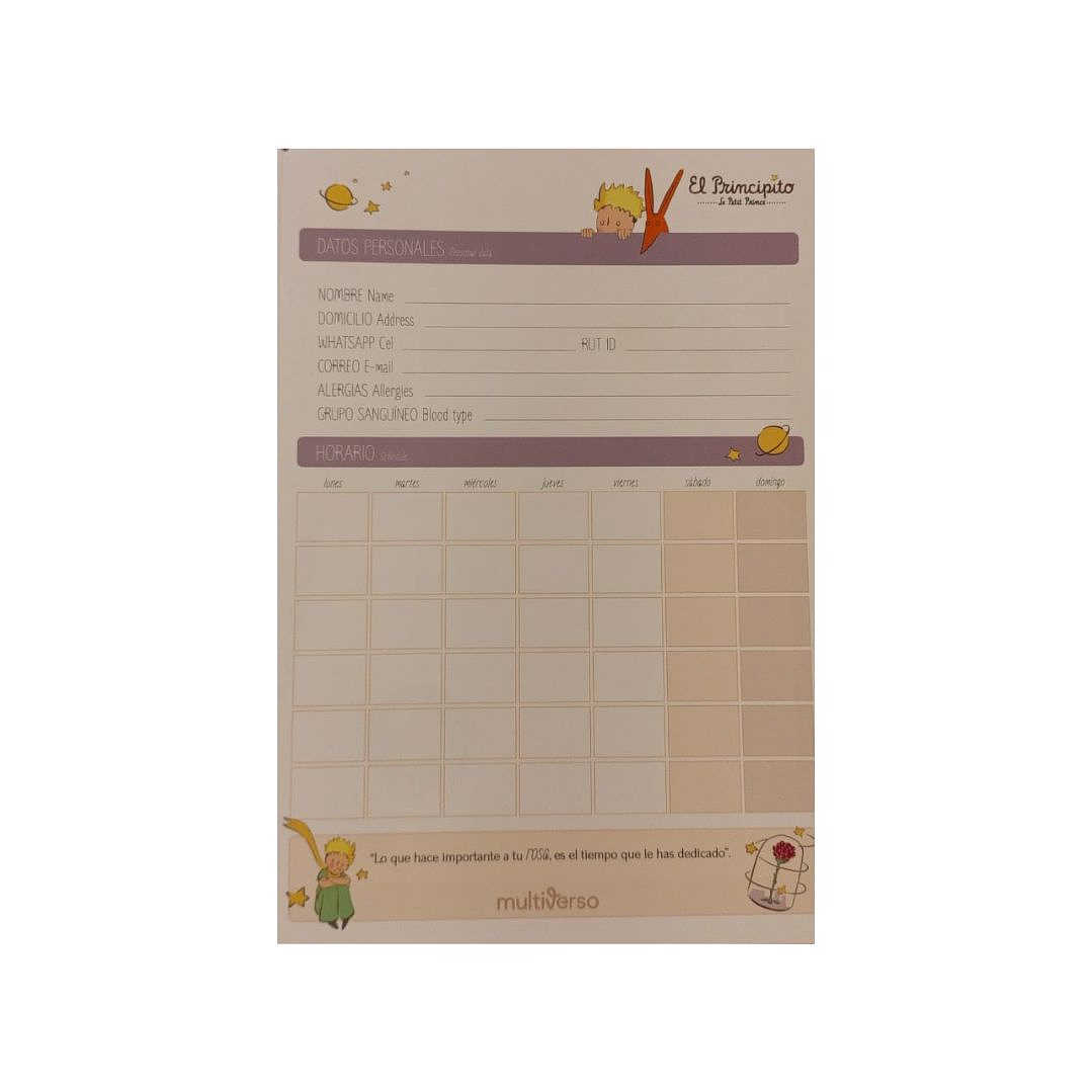 Pack 5 Cuadernos El Principito Carta (grande) 7mm 120hojas 9