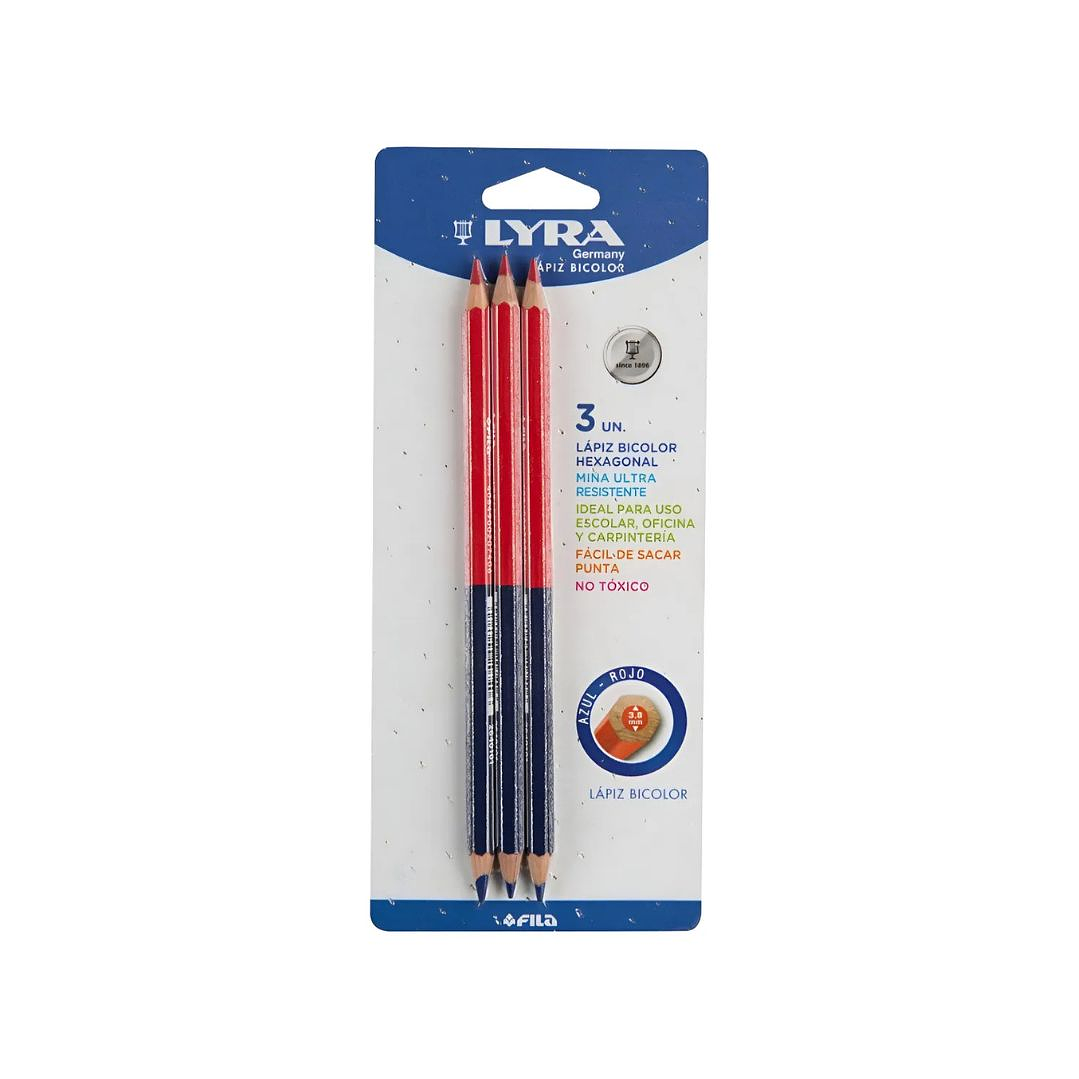 Lápices Bicolor Rojo-Azul Hexagonal Medium Lyra 3u. 1