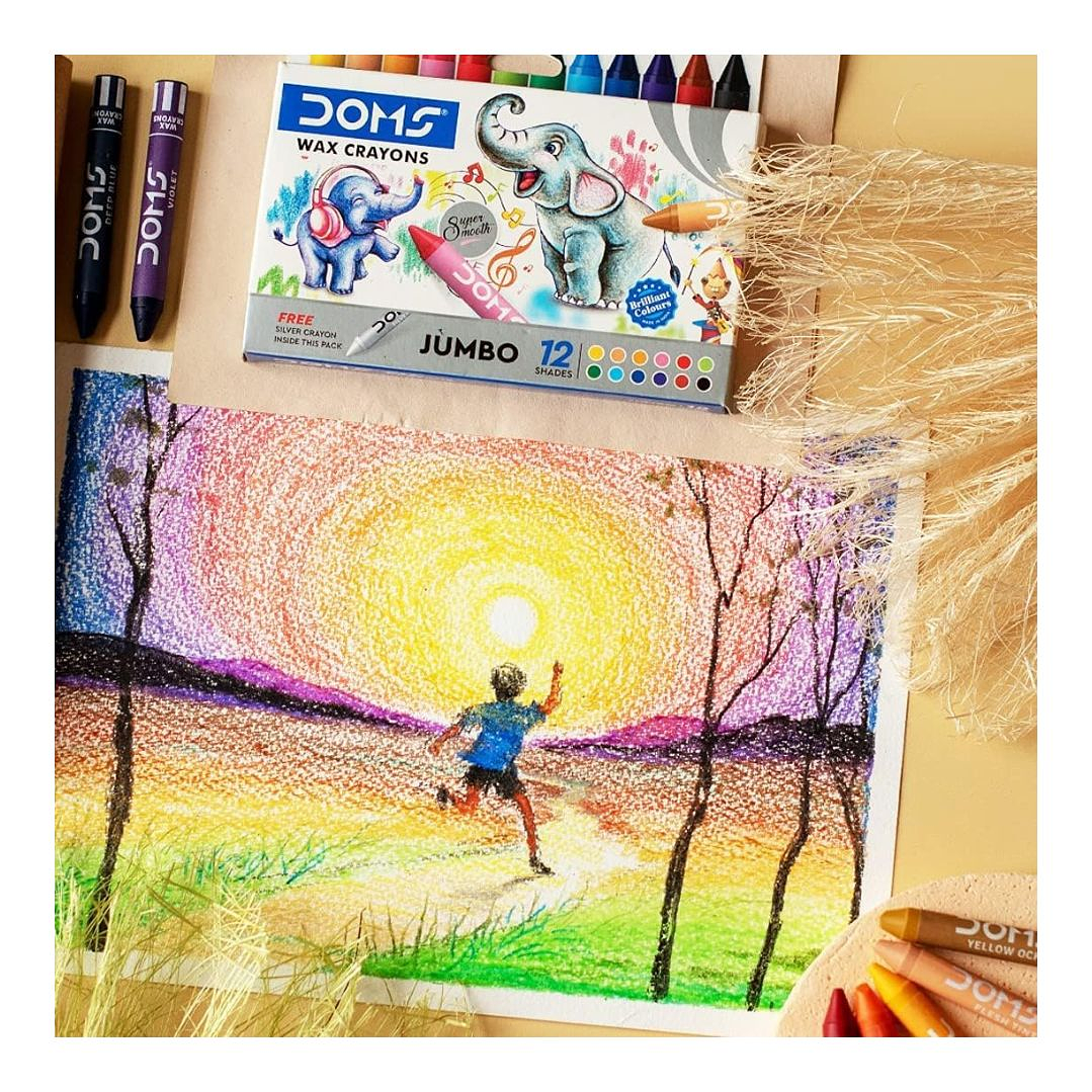 Lápices de Cera Jumbo Doms 12 Colores + plateado 7