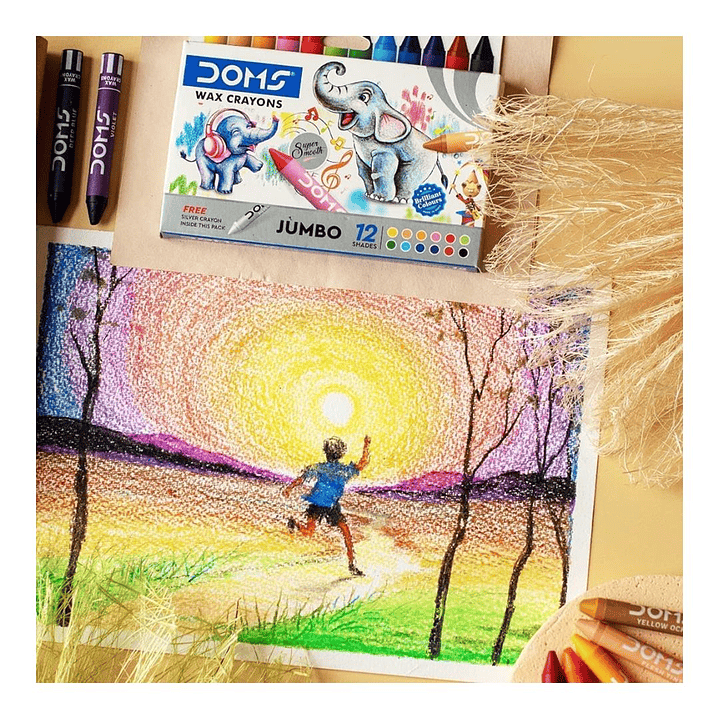 Lápices de Cera Jumbo Doms 12 Colores + plateado 7