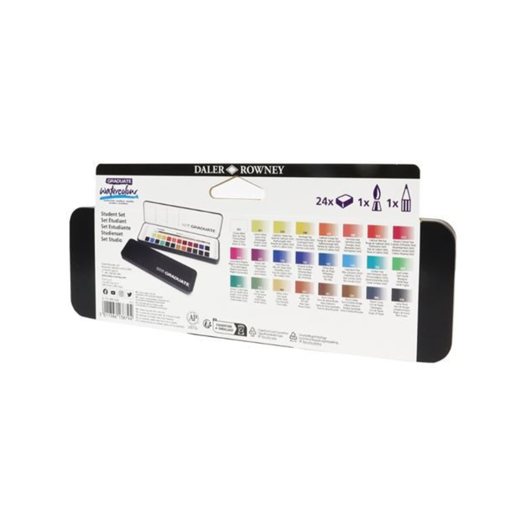 Set Acuarela 24 Colores Daler Rowney Graduate + 1 pincel y 1 grafito 8