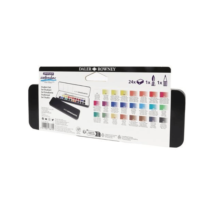 Set Acuarela 24 Colores Daler Rowney Graduate + 1 pincel y 1 grafito 8
