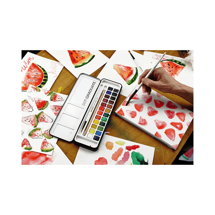 Set Acuarela 24 Colores Daler Rowney Graduate + 1 pincel y 1 grafito 2