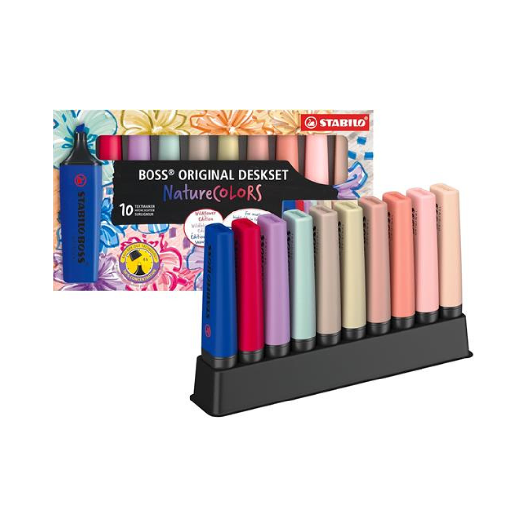 Destacadores Stabilo Boss Nature Wildflower Edition + Deskset 10 Colores 1