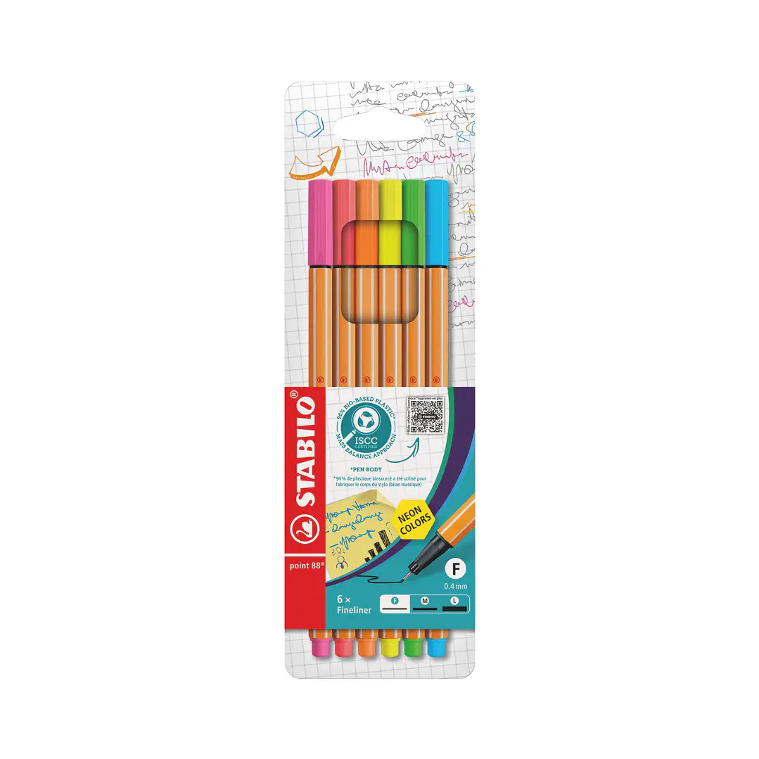 Set 6 STABILO Neón Fineliner point 88 - F 0,4mm  1