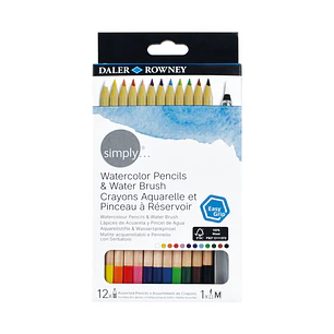 12 Lápices de acuarela y pincel de agua Daler Rowney Simply