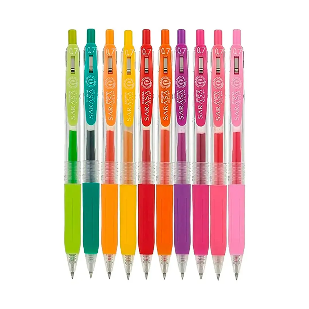 Set 10 Bóligrafos de Gel Zebra Sarasa clip 0.7mm Spring 2