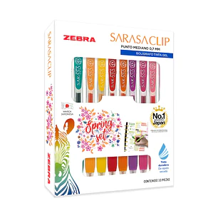Set 10 Bóligrafos de Gel Zebra Sarasa clip 0.7mm Spring