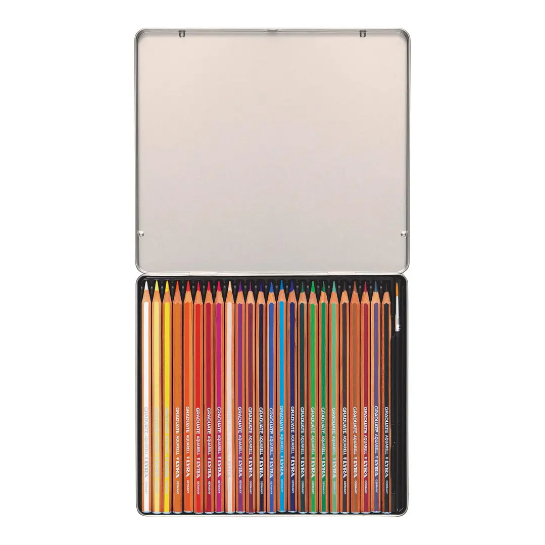 24 Lápices de Colores Acuarelables + Pincel Lyra Graduate Caja Metálica 2