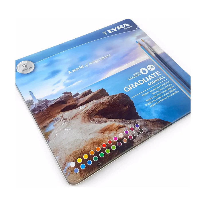 24 Lápices de Colores Acuarelables + Pincel Lyra Graduate Caja Metálica 3