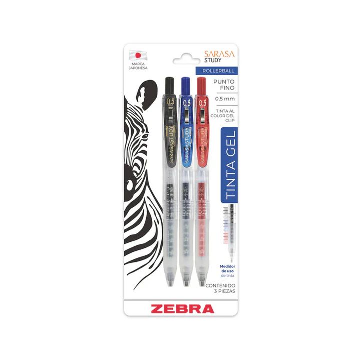 Set 3 Bóligrafos De Gel Zebra 0,5mm Sarasa Study  1