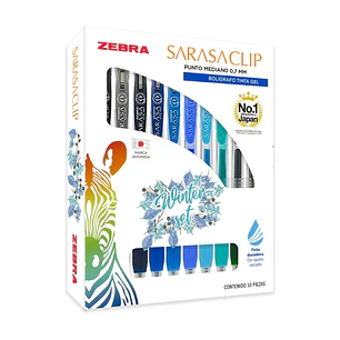 Set 10 Bóligrafos de Gel Zebra Sarasa clip 0.7mm Winter