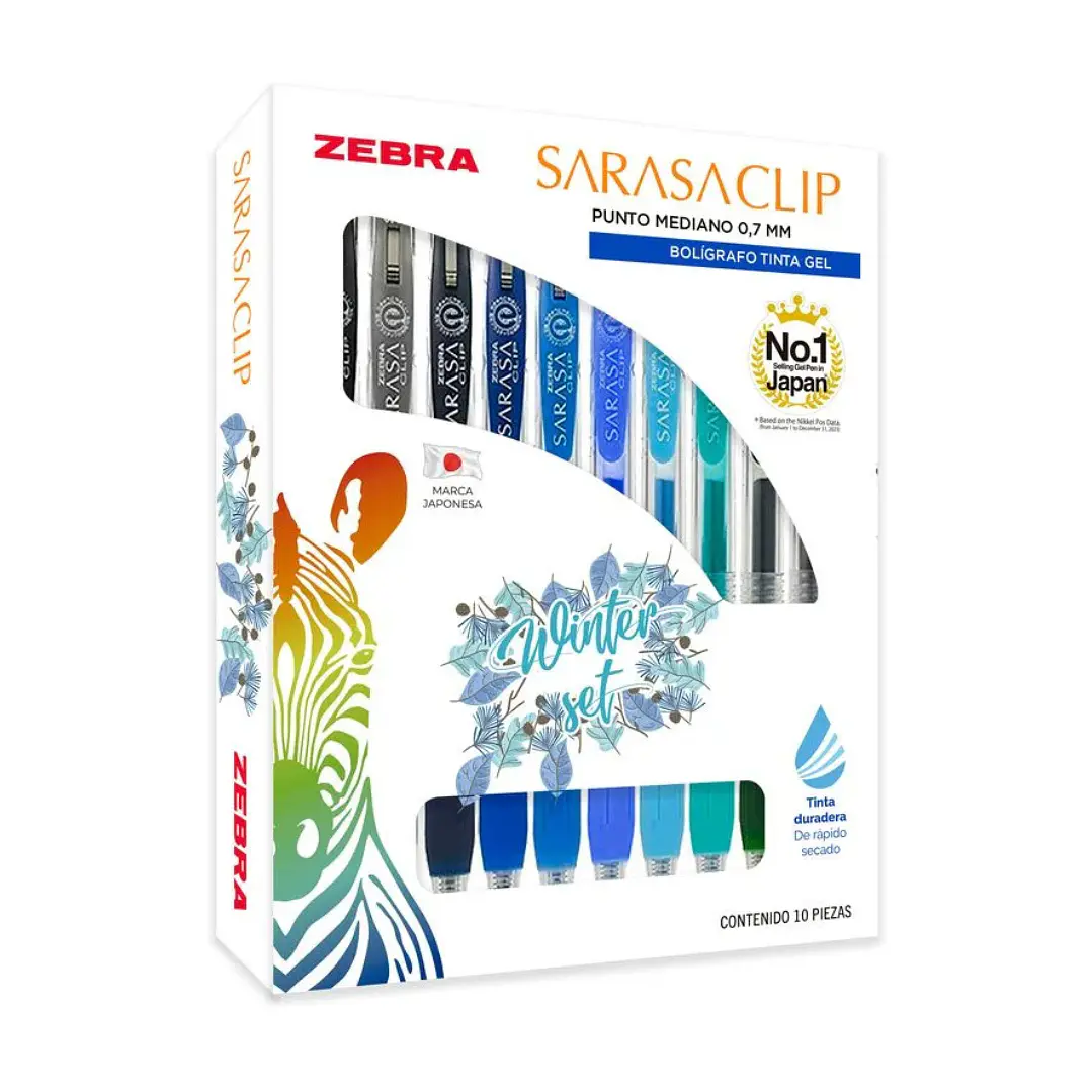 Set 10 Bóligrafos de Gel Zebra Sarasa clip 0.7mm Winter 1