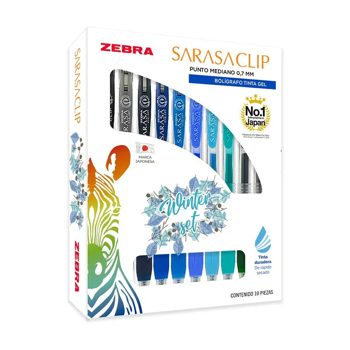 Set 10 Bóligrafos de Gel Zebra Sarasa clip 0.7mm Winter 1