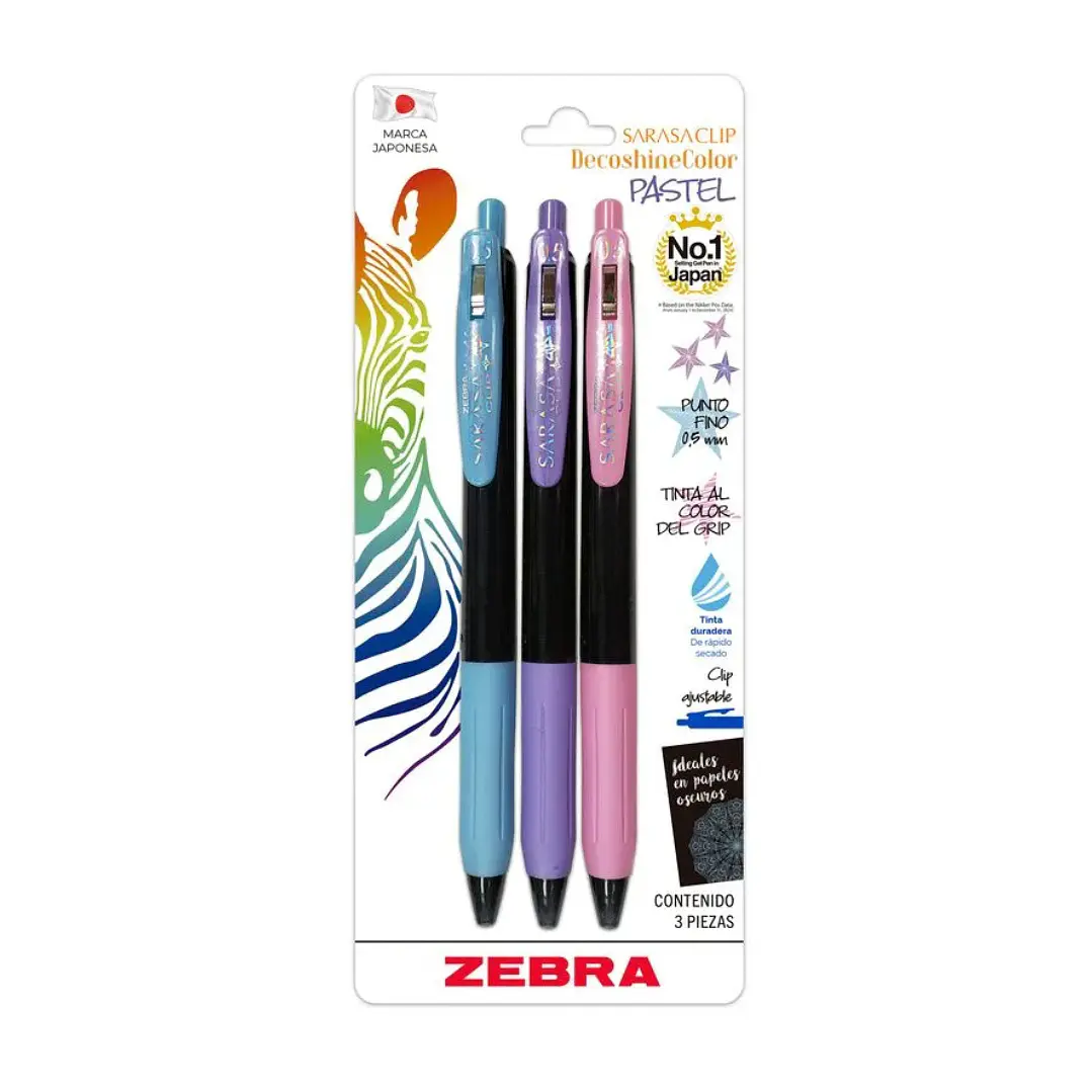 Set 3 Bóligrafos De Gel Zebra Sarasa Clip Pastel 0.5mm 1