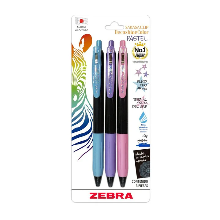 Set 3 Bóligrafos De Gel Zebra Sarasa Clip Pastel 0.5mm 1