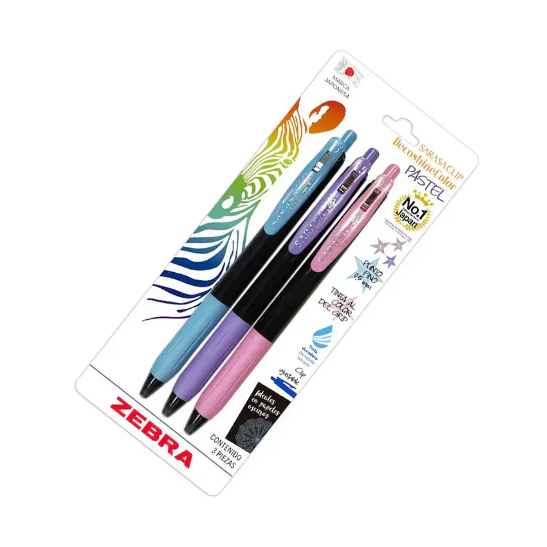 Set 3 Bóligrafos De Gel Zebra Sarasa Clip Pastel 0.5mm 3