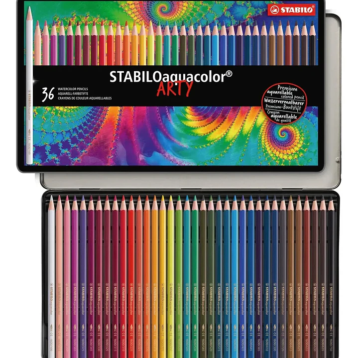 Lápices Acuarelables Stabilo Aquacolor Caja Metálica 36 colores 1