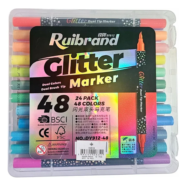 24 Marcadores Doble Punta efecto Glitter 48 colores 1