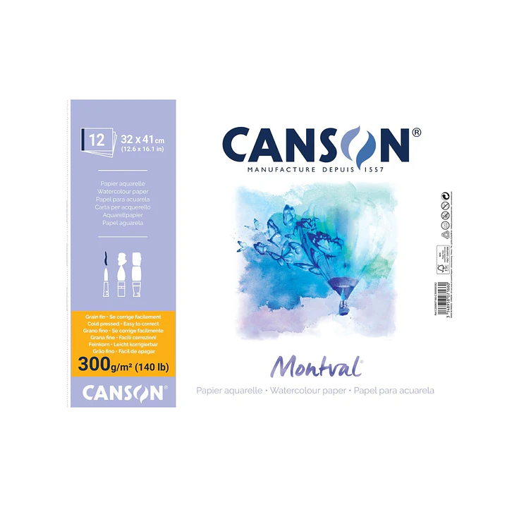 Croquera Acuarela Grano Fino Canson Montval (32x41cms) 12 hojas 300 g/m2 1