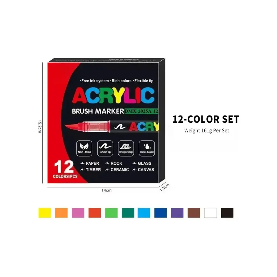 Marcadores Acrílicos Punta Pincel Acrylic 12 Colores 2