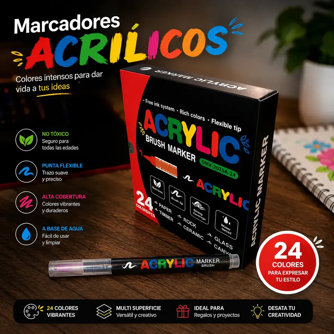 Marcadores Acrílicos Punta Pincel Acrylic 24 Colores 3