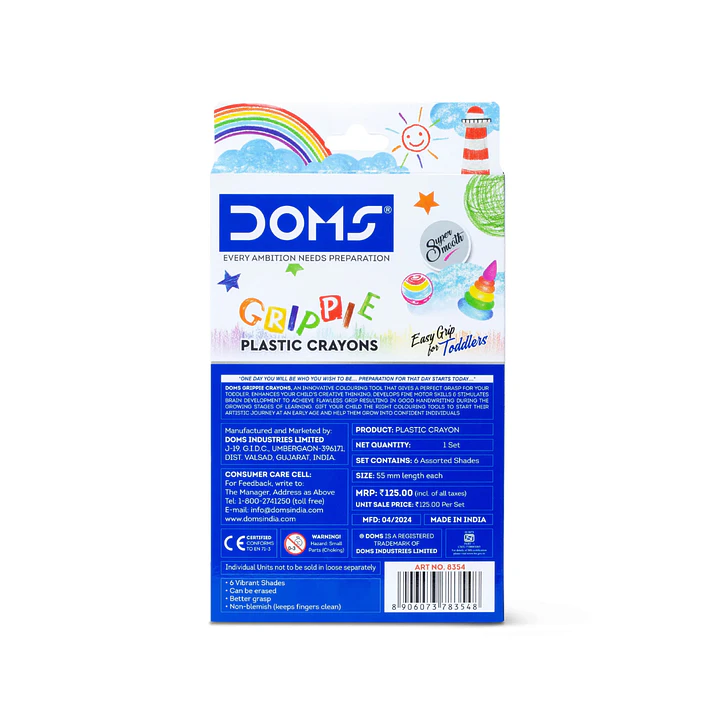 Crayones Plásticos Jumbo Grippie Doms Set 6 Colores 2