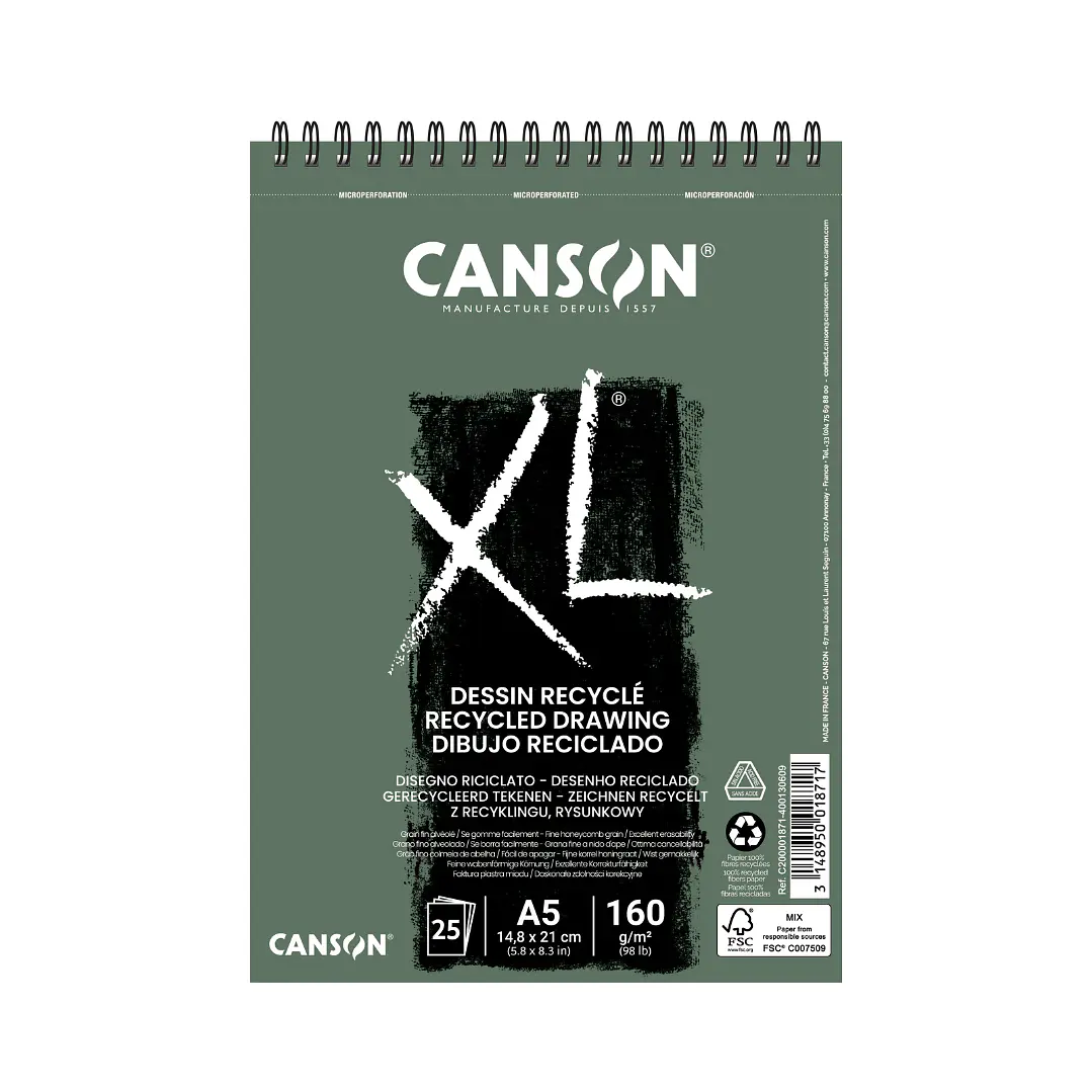 Croquera Canson XL Dibujo Recycled 160gr 25hjs A5 (14,8x21cm) 1