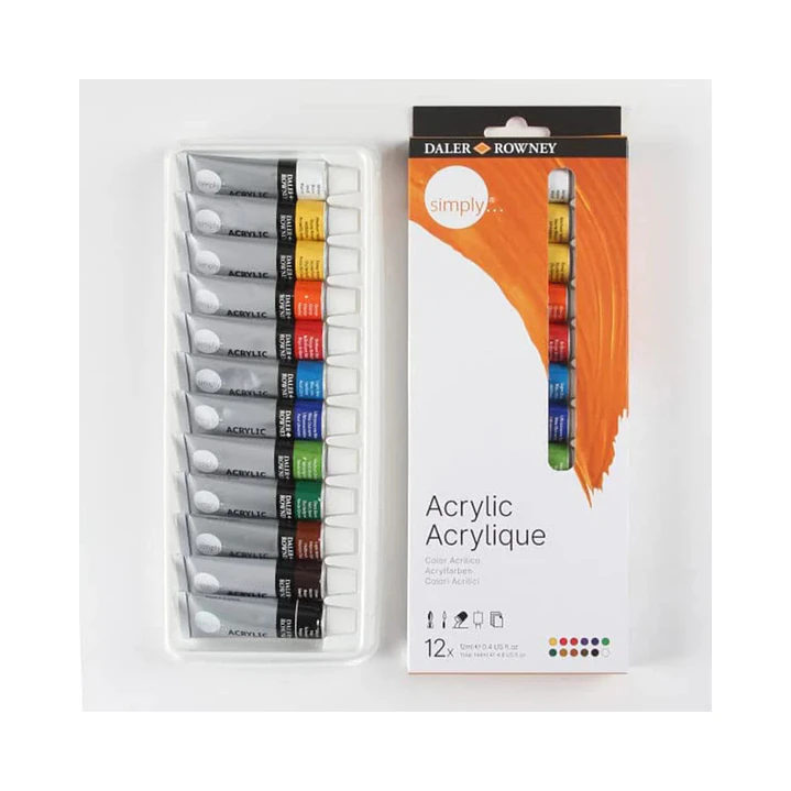 Set 12 Tubos Pintura Acrílica Daler Rowney Simply  2
