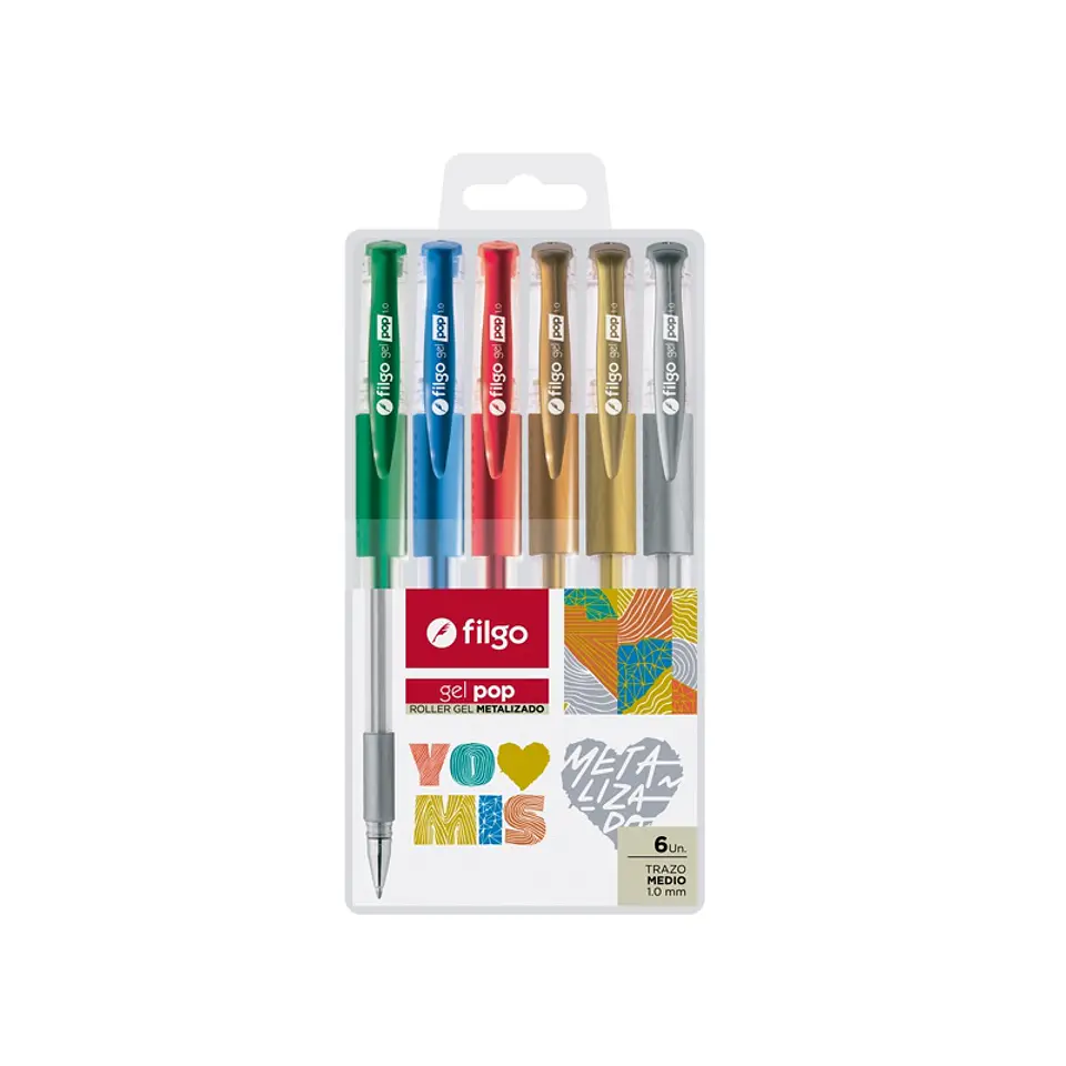 Boligrafo Filgo Roller Gel Pop Metalizado Estuche X 6u. 1