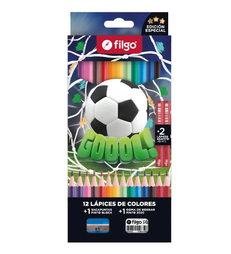 Lapices De Colores Filgo Pinto Futbol X12u + Goma + Lapiz 1